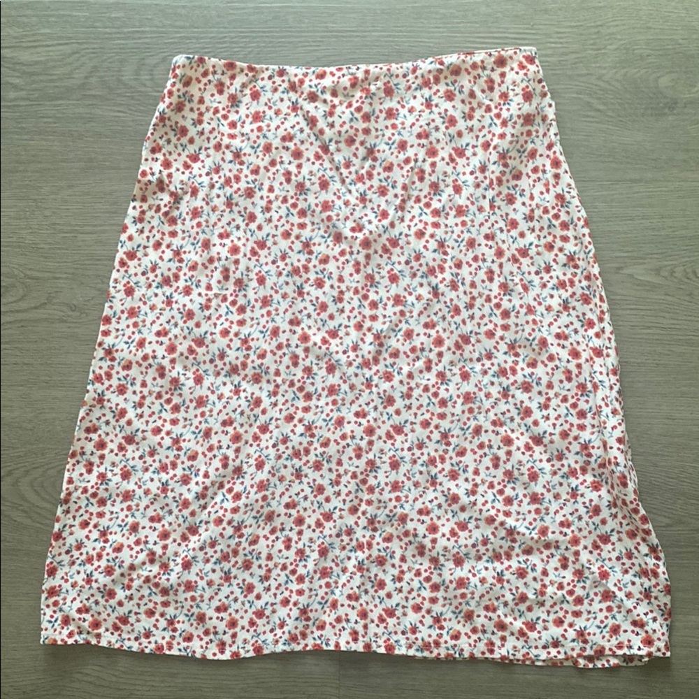 Brandy Melville Red and Pink A-Line Midi Skirt